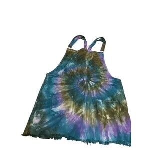 Love Moda Tie Dyed Distressed  Bib Denim Dress Unique Sz 12-14 Large To Exlarge